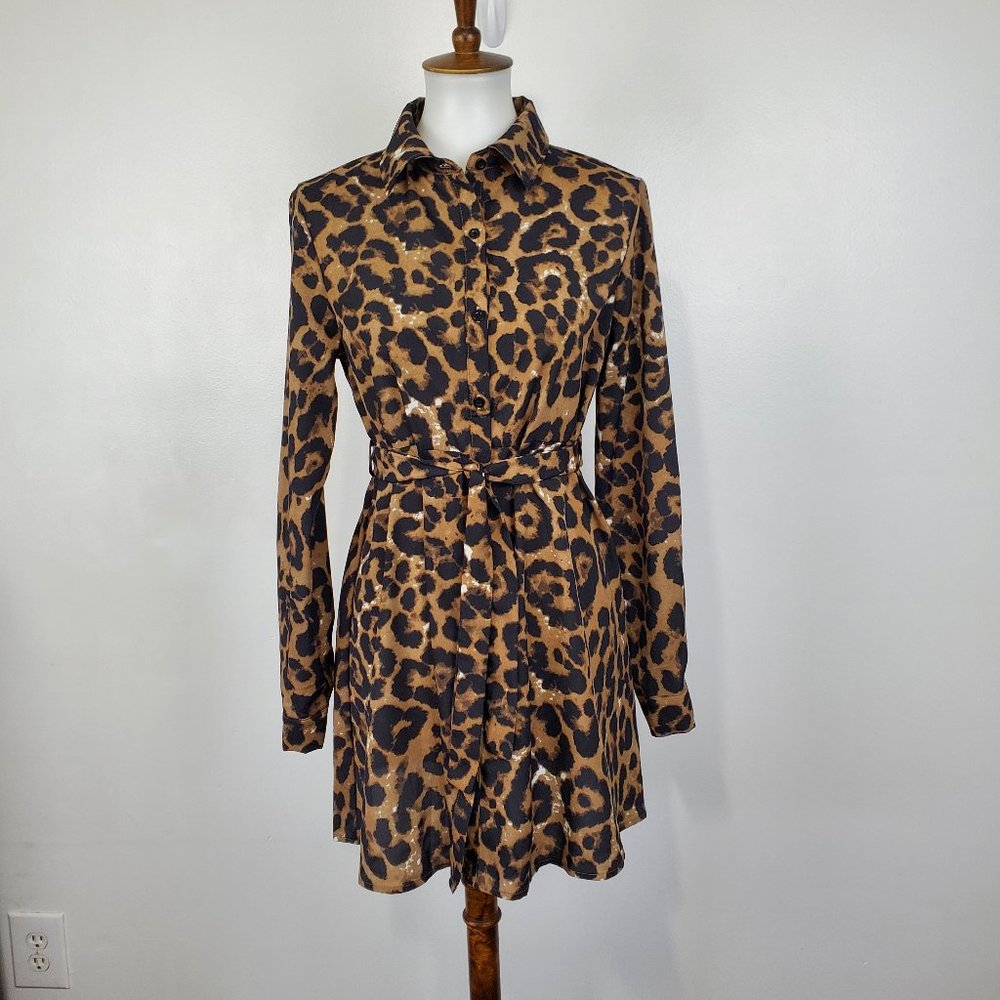SHEIN Animal Print Button Front Belted A-Line Dress NWOT Size Teen 14Y